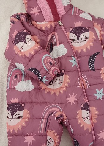 Pembe Desenli Kürklü Bebek Kış Tulumu - Görsel 5