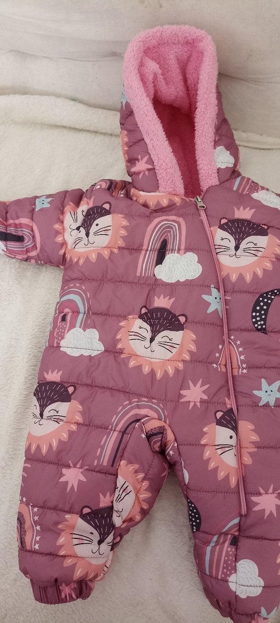 Pembe Desenli Kürklü Bebek Kış Tulumu - Görsel 4