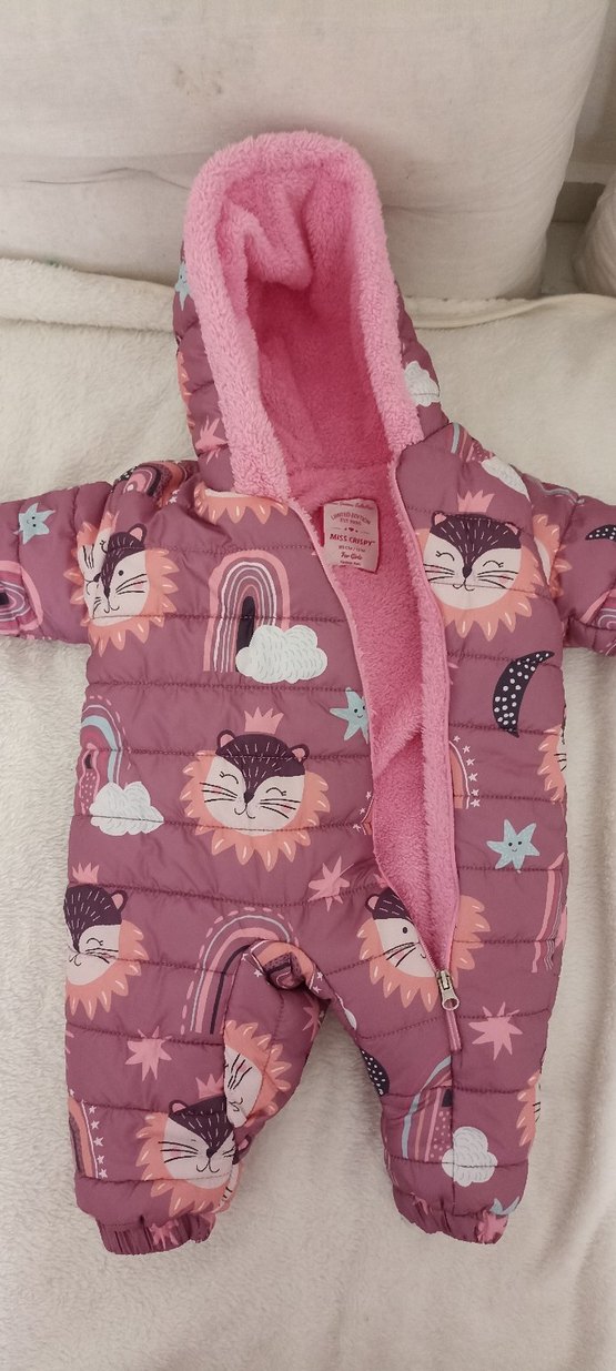 Pembe Desenli Kürklü Bebek Kış Tulumu - Görsel 2