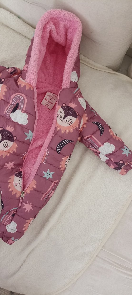 Pembe Desenli Kürklü Bebek Kış Tulumu - Görsel 3