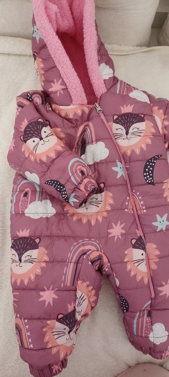 Pembe Desenli Kürklü Bebek Kış Tulumu - Görsel 5