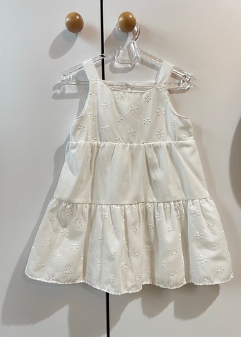 Kız Çocuk Beyaz Nakışlı Volanlı Elbise - Görsel 2