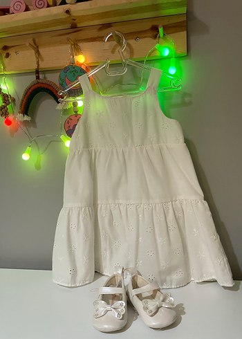 Kız Çocuk Beyaz Nakışlı Volanlı Elbise - Görsel 6