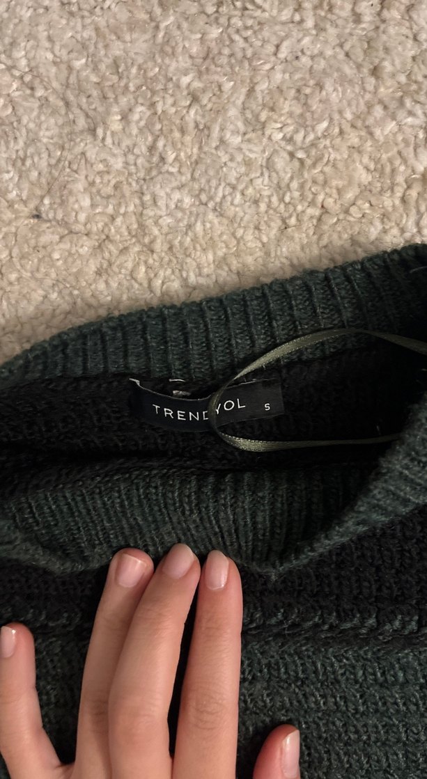 yeşil Siyah Çizgili Örgü Kadın Kazak - Görsel 3