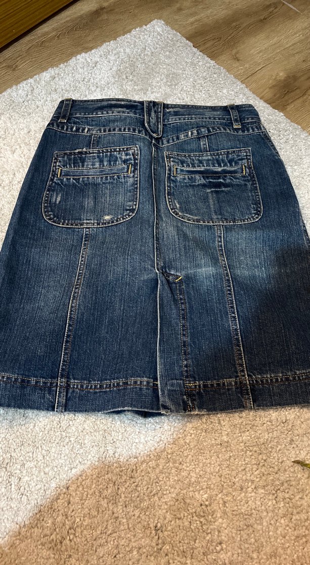 Lacivert Kot Midi Etek - Görsel 4