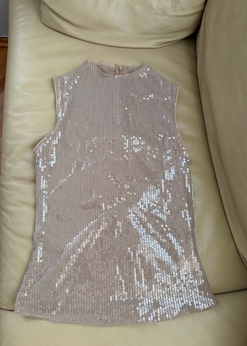 Sheinside Bej Payetli Boğazlı Kolsuz Kadın Yelek