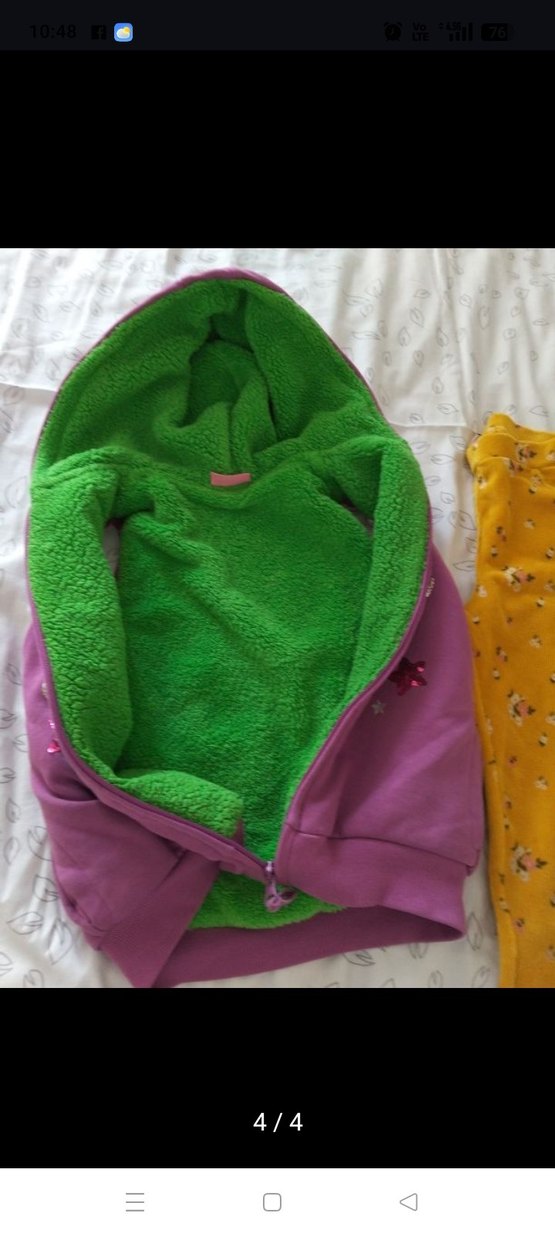 Mor Kapüşonlu Nakışlı Kız Bebek yelek ve tayt - Görsel 2