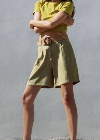 Zara Kemerli Loose Fit Bermuda Şort