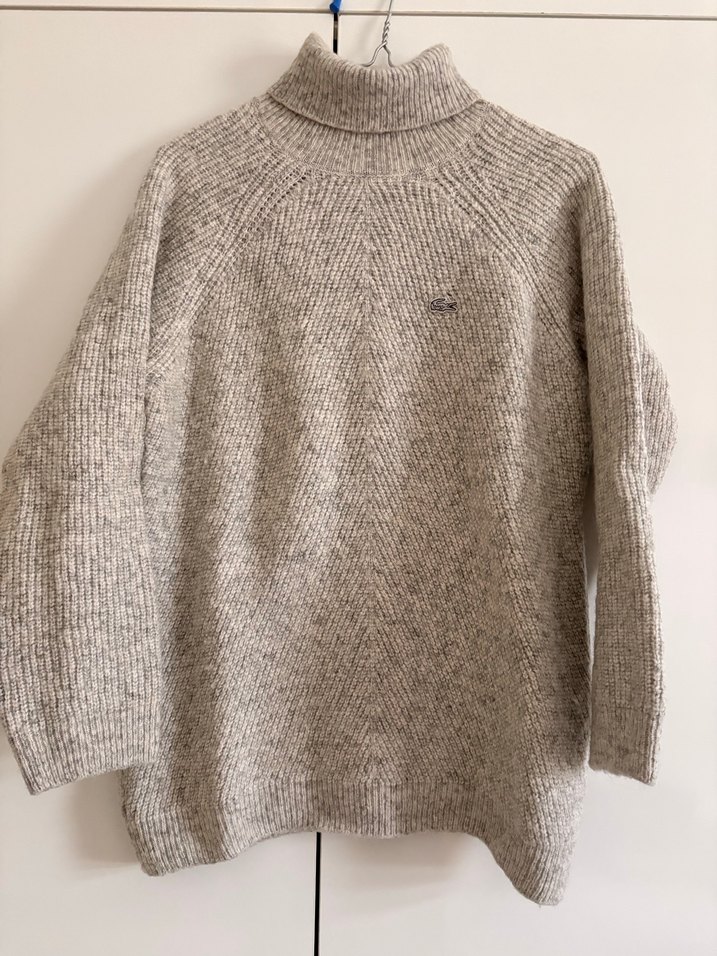 Gri Kadın Boğazlı Örgü Yün Lacoste Kazak - Görsel 3