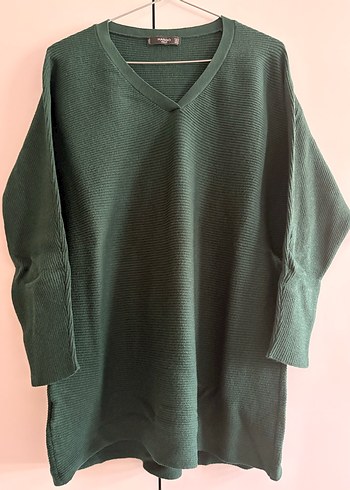 Yeşil V Yakalı Kadın Triko Mango Kazak - Görsel 2