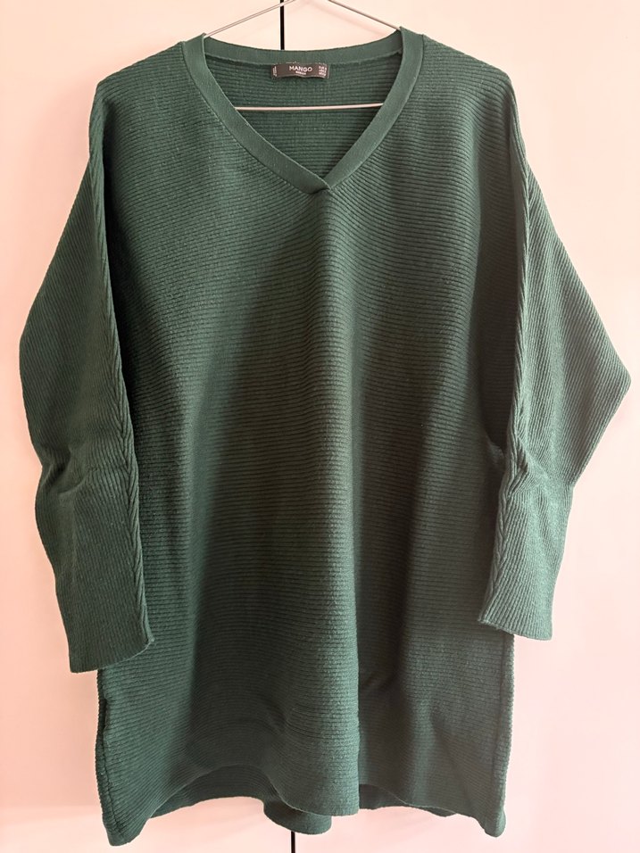 Yeşil V Yakalı Kadın Triko Mango Kazak - Görsel 2