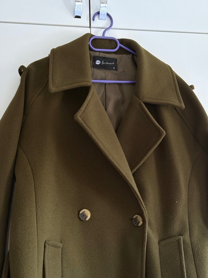 Haki Kadın Midi Boy Düğmeli Kaban - Görsel 2