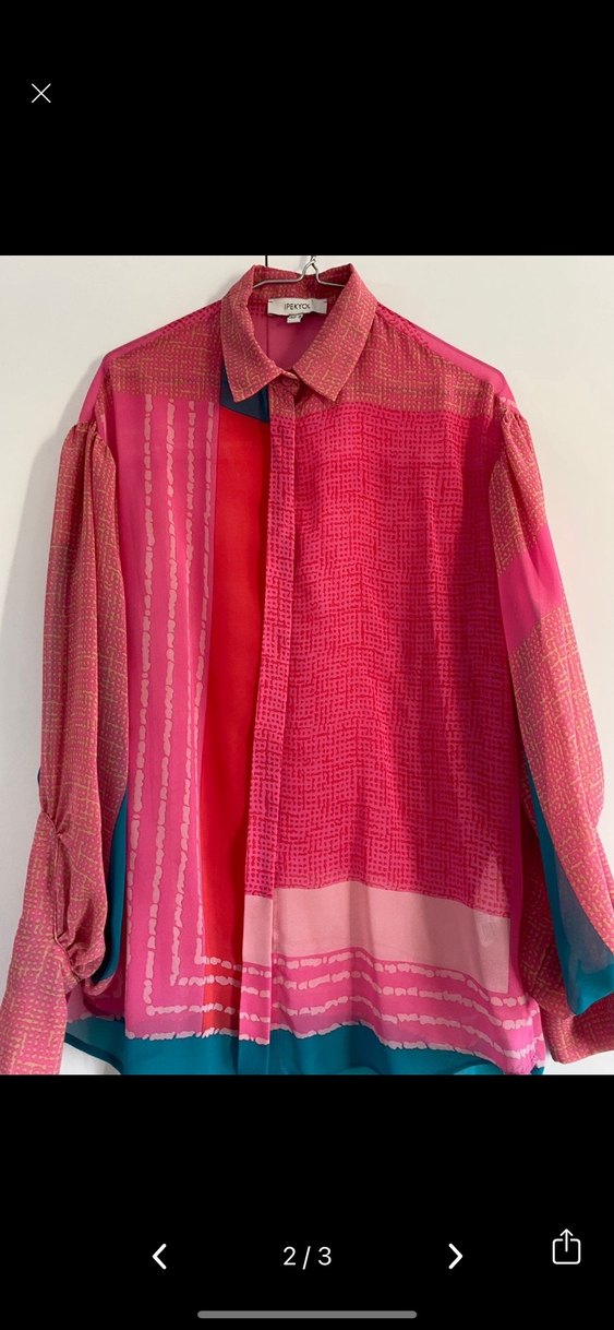 Uzun Kollu,  Pembe Batik Desenli Kadın İPEKYOL GÖMLEK - Görsel 2