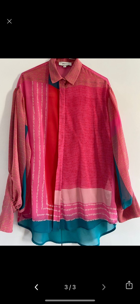 Uzun Kollu,  Pembe Batik Desenli Kadın İPEKYOL GÖMLEK - Görsel 3