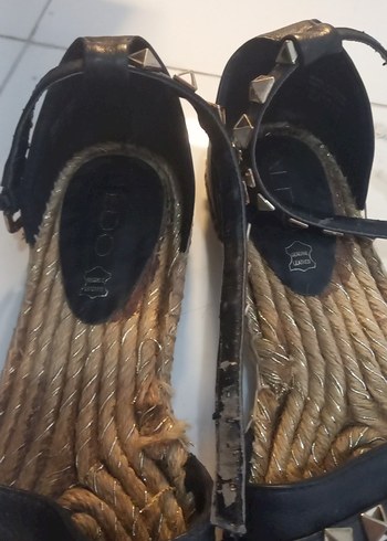 Aldo Tokalı Siyah Deri Dolgu Topuklu Espadril