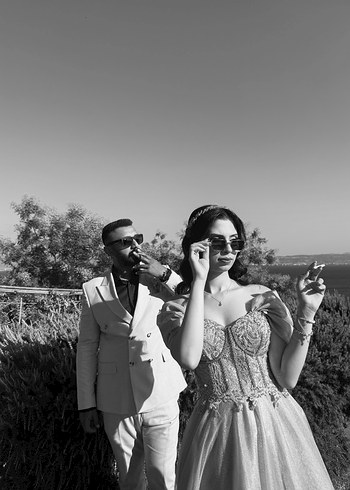 Bej İşlemeli Straplez Uzun Abiye Elbise - Görsel 4