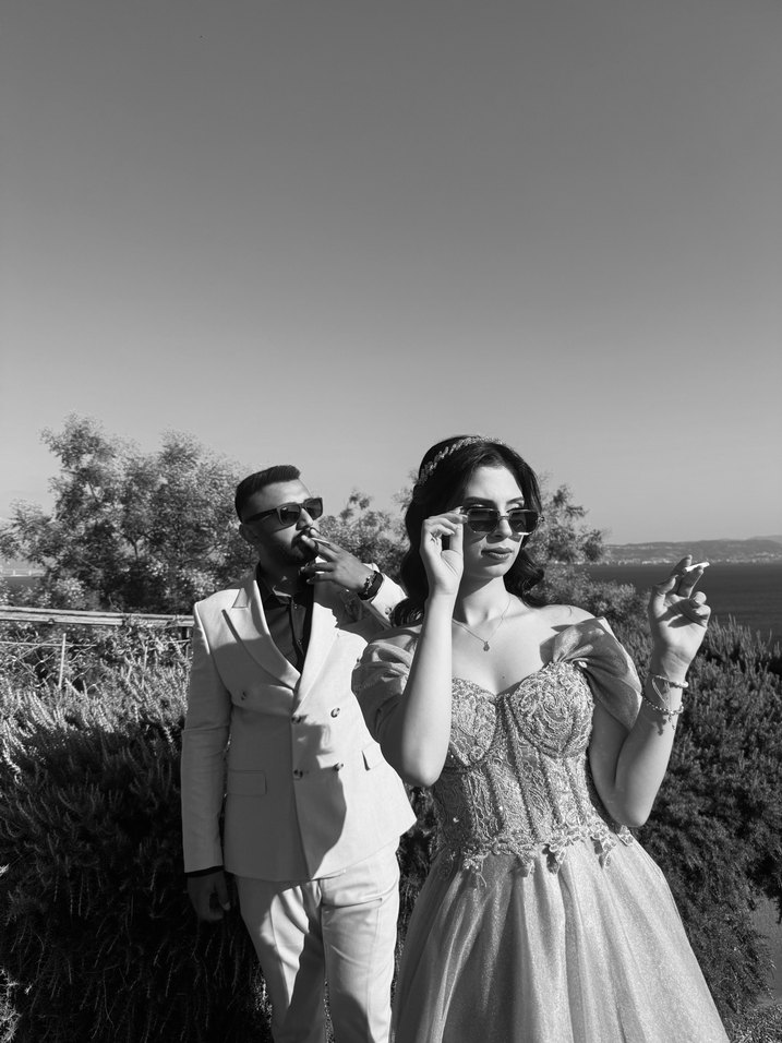 Bej İşlemeli Straplez Uzun Abiye Elbise - Görsel 4