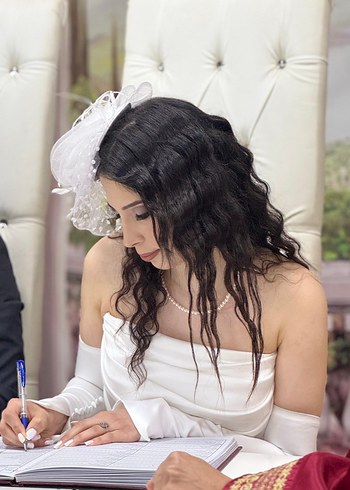 Modern Klasik Straplez Beyaz Düz özel gün elbisesi - Görsel 3