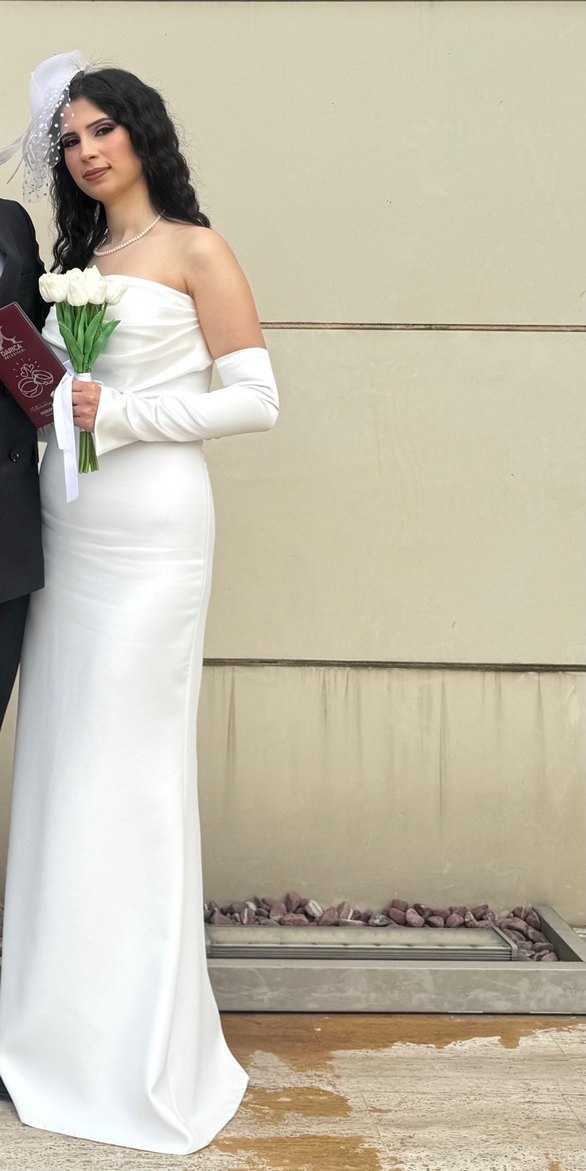 Modern Klasik Straplez Beyaz Düz özel gün elbisesi - Görsel 2