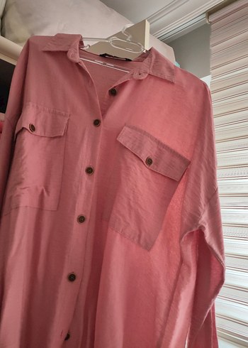 Pembe Keten Uzun Kollu Bohem Gömlek