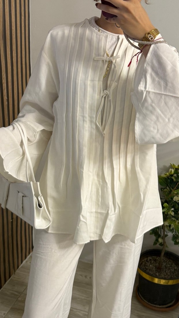 Beyaz Keten Kadın Takım - Görsel 3