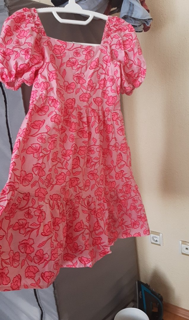 Pembe Renkli Çiçek Desenli Kız Çocuk Elbisesi - Görsel 2