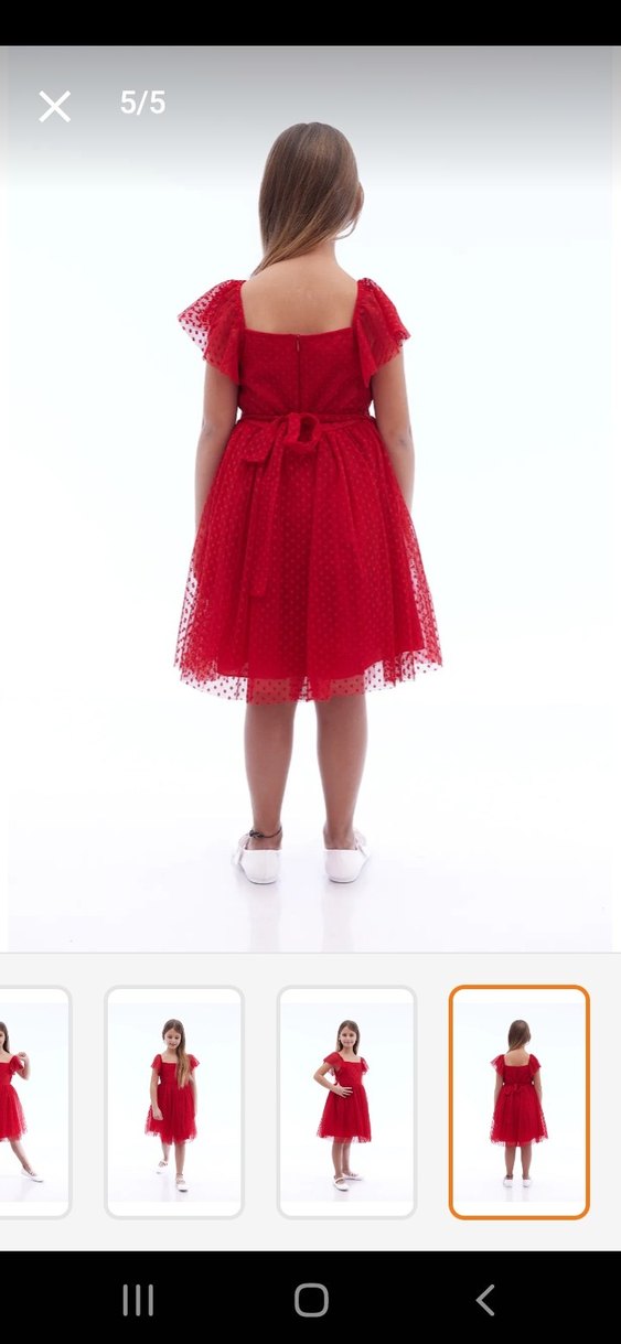 Kırmızı Puantiyeli Kız Çocuk Elbise - Görsel 4