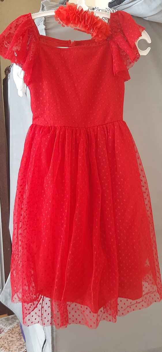 Kırmızı Puantiyeli Kız Çocuk Elbise - Görsel 2