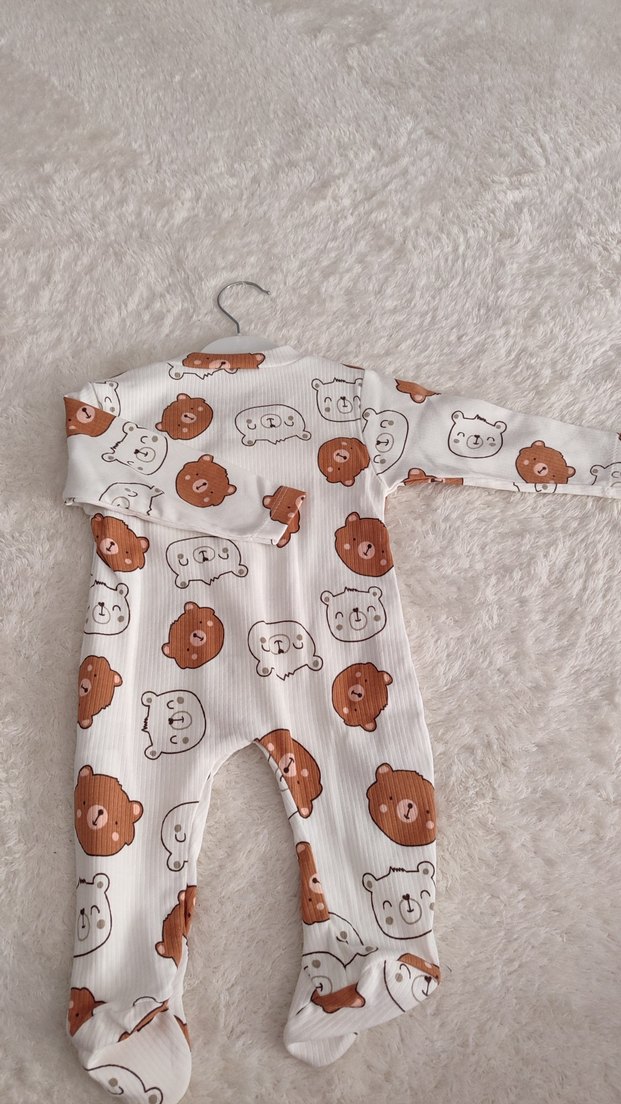 Uzun Kollu Ayı Desenli Bebek Tulum - Görsel 3