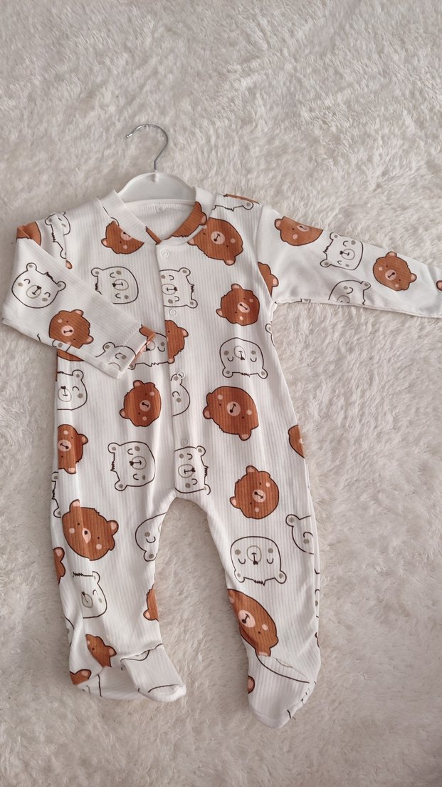 Uzun Kollu Ayı Desenli Bebek Tulum - Görsel 2