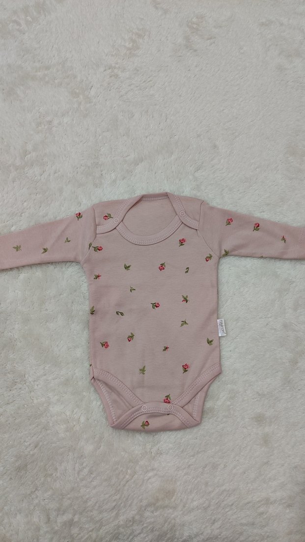 Uzun Kollu Pembe Nakışlı Bebek Body - Görsel 2