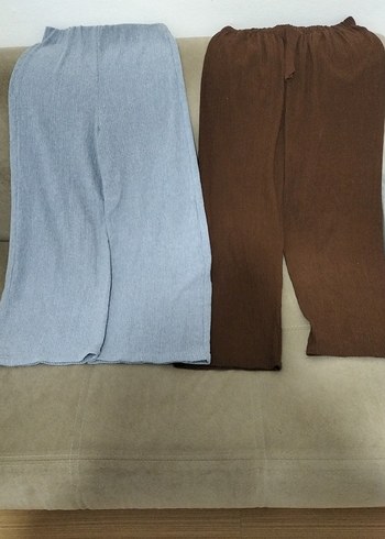 ikili fiyatı Kadın Gri ve Kahverengi Keten Pilili Kumaş Pantolon