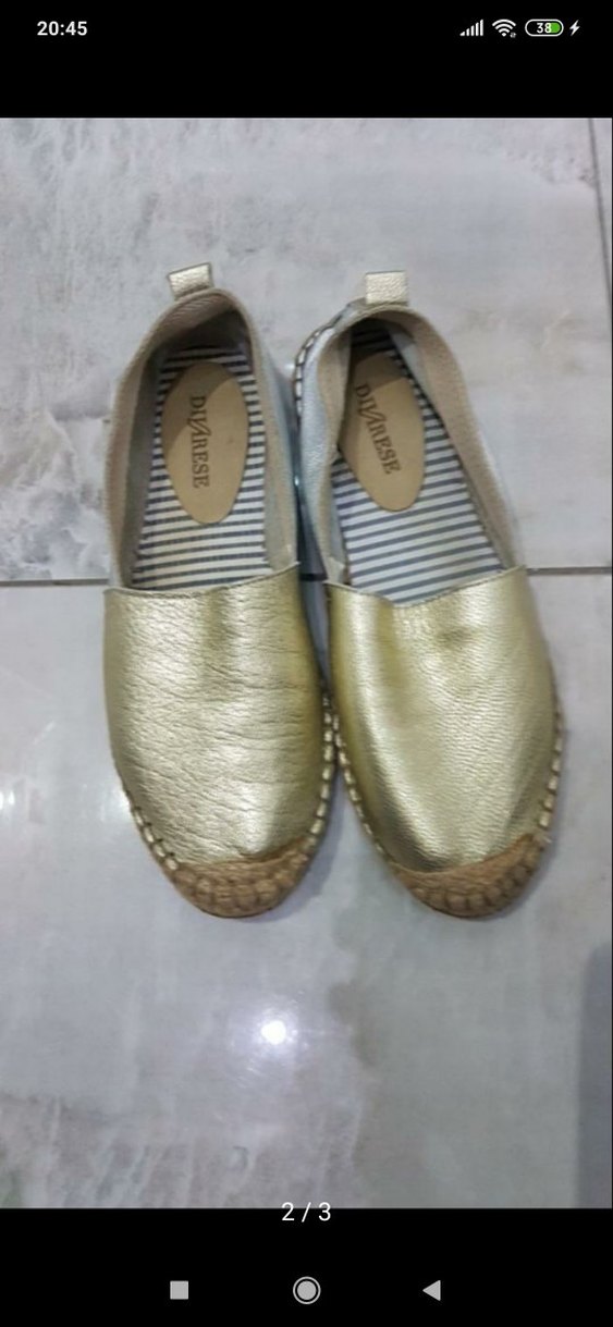 Altın Rengi Gerçek Deri Dore ve Lame Divarese Kadın Espadril - Görsel 3