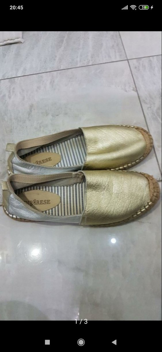 Altın Rengi Gerçek Deri Dore ve Lame Divarese Kadın Espadril - Görsel 2