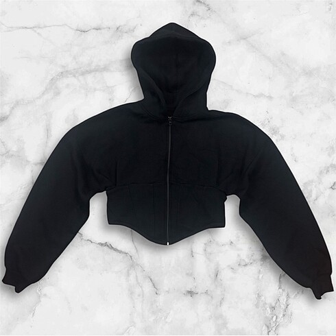 l Beden Kapusonlu fermuarli crop sweatshirt