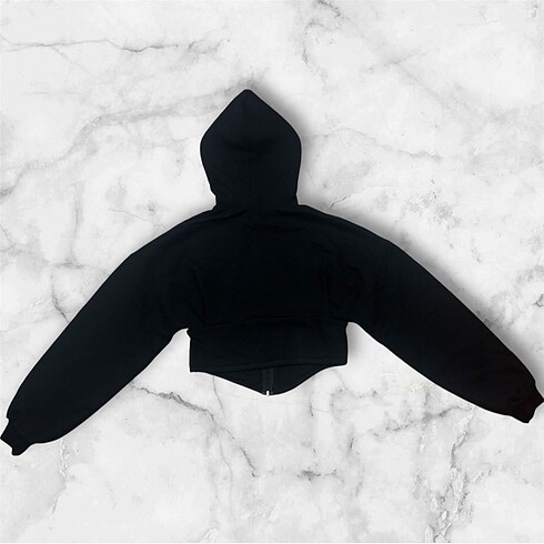 l Beden siyah Renk Kapusonlu fermuarli crop sweatshirt