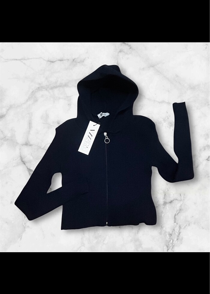 Fermuarli kapusonlu triko kazak - Görsel 2