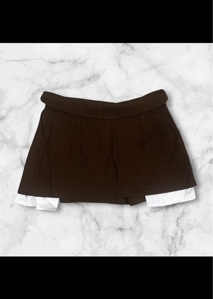 Fermuarli yandan cepli pileli kot etek - Görsel 2