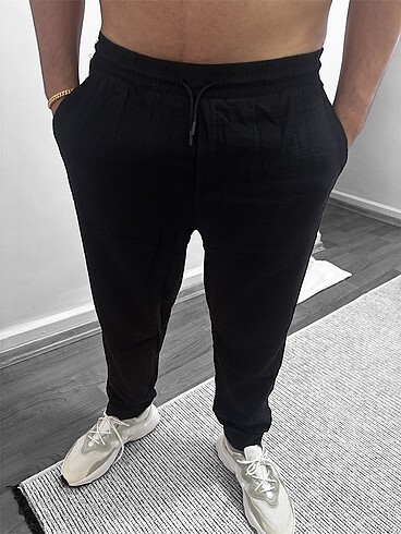Belden lastikli ve ipli Keten kumas pantalon (unisex)
