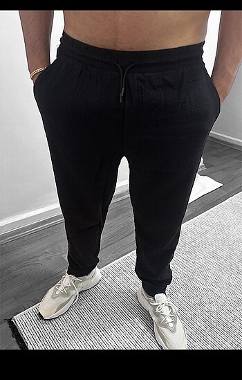 Belden lastikli ve ipli Keten kumas pantalon (unisex)