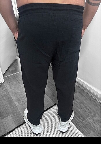 Belden lastikli ve ipli Keten kumas pantalon (unisex) - Görsel 3