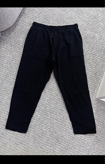 Belden lastikli ve ipli Keten kumas pantalon (unisex) - Görsel 4