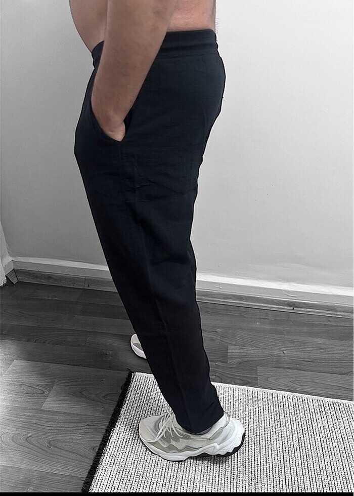 Belden lastikli ve ipli Keten kumas pantalon (unisex) - Görsel 2