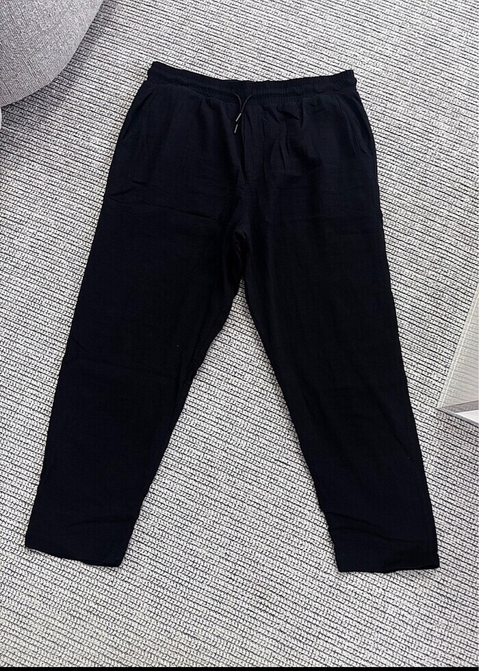 Belden lastikli ve ipli Keten kumas pantalon (unisex) - Görsel 4