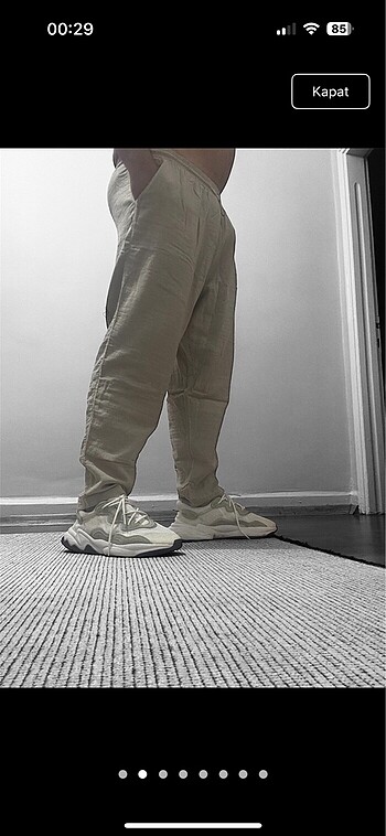 Belden lastikli ve ipli Keten kumas pantalon (unisex) - Görsel 2