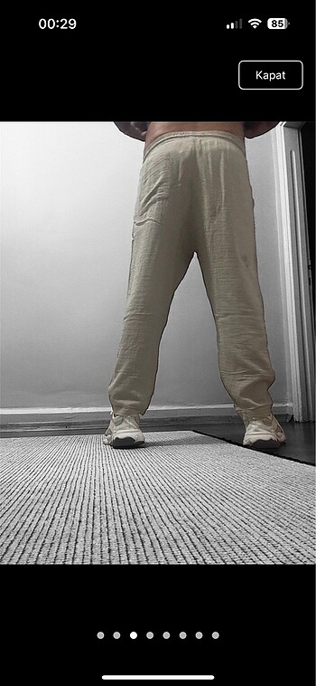 Belden lastikli ve ipli Keten kumas pantalon (unisex) - Görsel 3