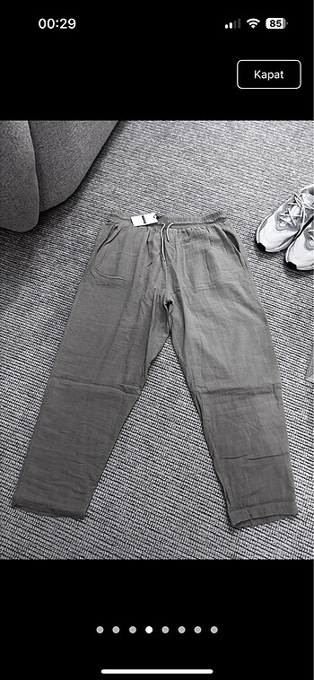 Belden lastikli ve ipli Keten kumas pantalon (unisex) - Görsel 4