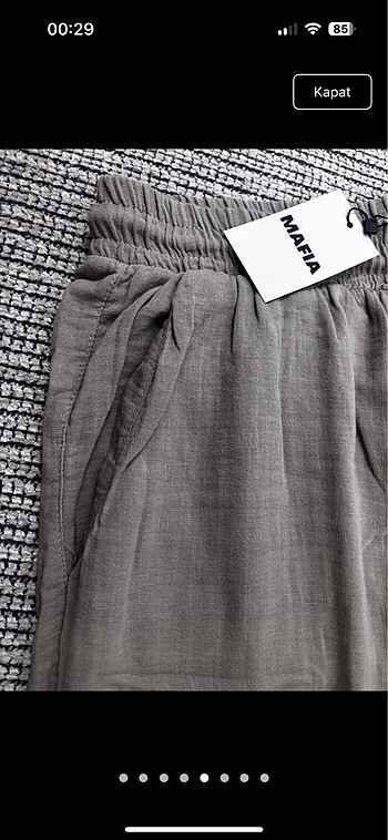 Belden lastikli ve ipli Keten kumas pantalon (unisex) - Görsel 5