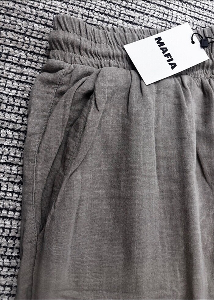 Belden lastikli ve ipli Keten kumas pantalon (unisex) - Görsel 5