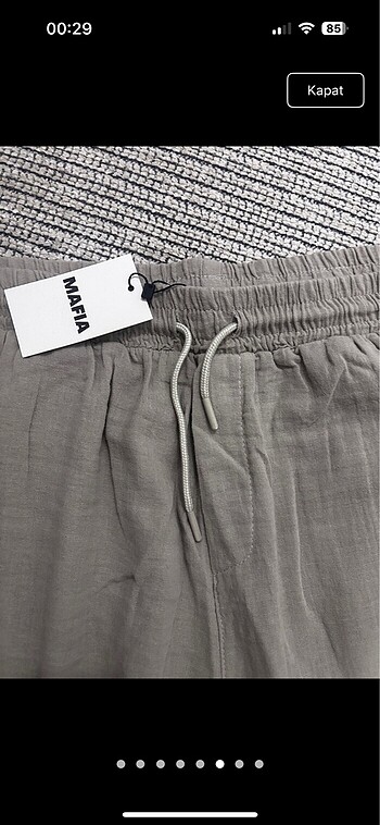 Belden lastikli ve ipli Keten kumas pantalon (unisex) - Görsel 6